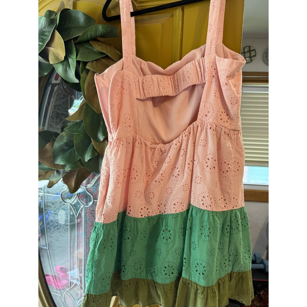 Slate and Willow tiered Eyelet Dress Color Block Sleeveless Casual Summer Dress - Picture 3 of 5